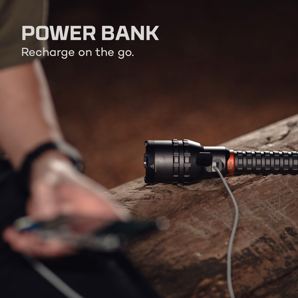 NEBO 12K Flashlight & Portable Charger | 12000 Lumens, 5 Light Modes, Rechargeable, Waterproof & Impact Resistant, Powers USB Devices, Great for Hunting & Camping, Includes USB-C Charging Cable