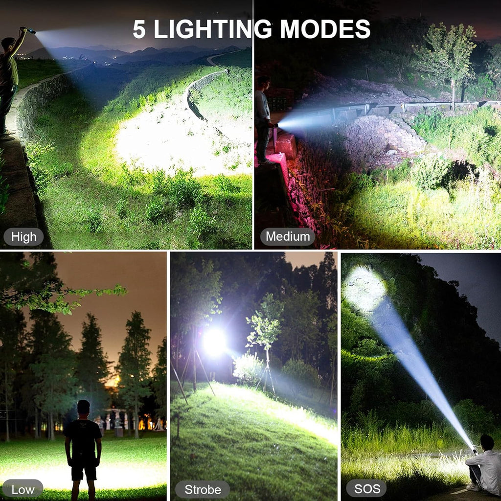 Rechargeable LED Flashlights High Lumens, 90,000 Lumens Super Bright Flashlight with 5 Modes & Waterproof, Powerful Handheld Flashlight for Camping Emergencies